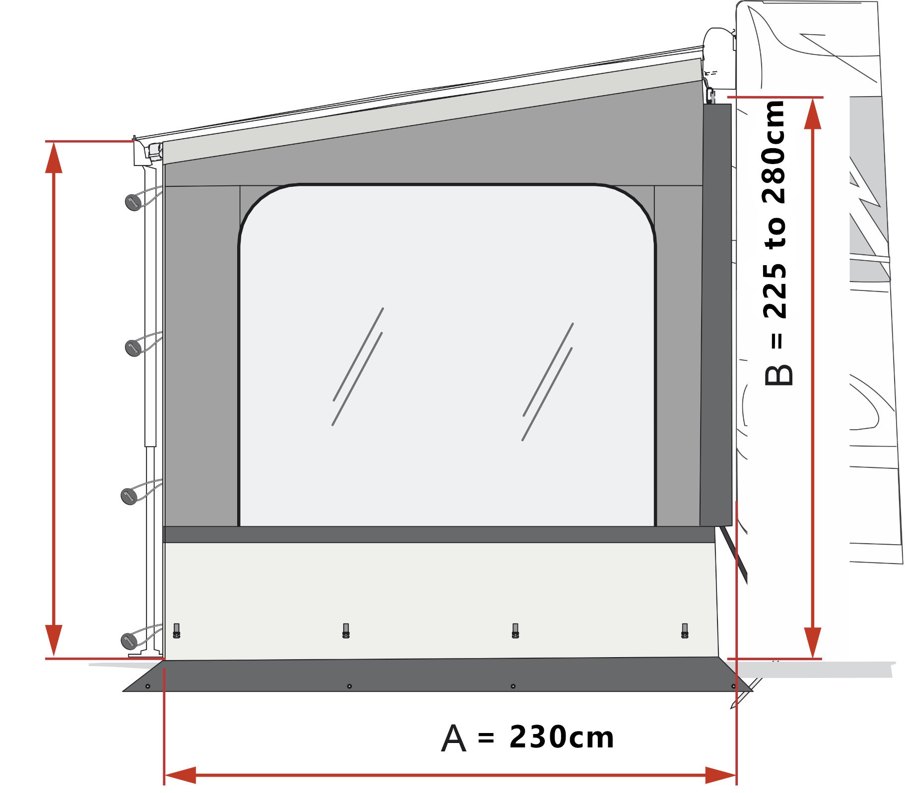 Fiamma Side W Pro F45 / F80S Dimensions