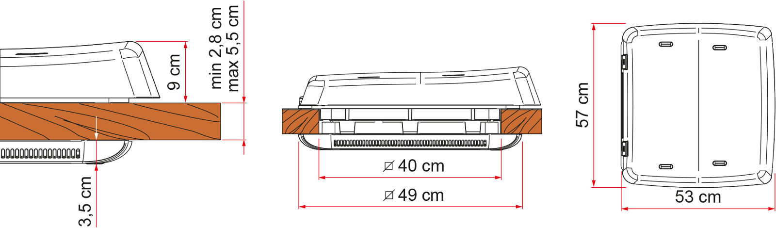 Fiamma Vent F Pro dimensions for 40cm square cut out hole